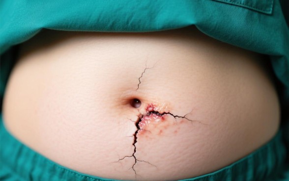 肚脐眼下方有一条小口子是什么引起的，肚脐下裂口是怎么回事