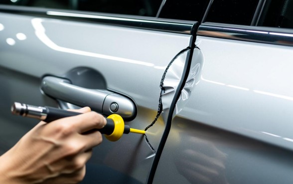 轿车车门上面一个口子怎么弄下来，车门凹陷不喷漆能修复吗