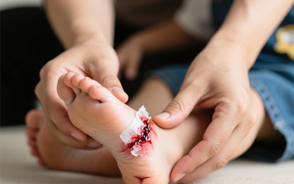 小孩的脚砍了一下有个口子怎么办